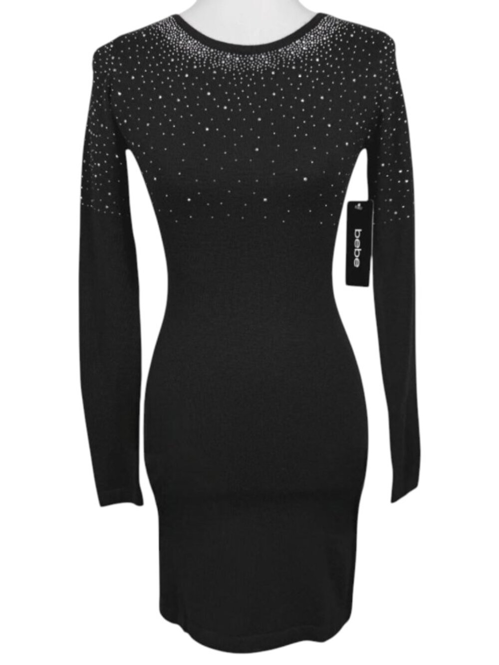 Vintage Y2K Bebe Dress Womens Small Black Bodycon Fairy Sparkle Mini